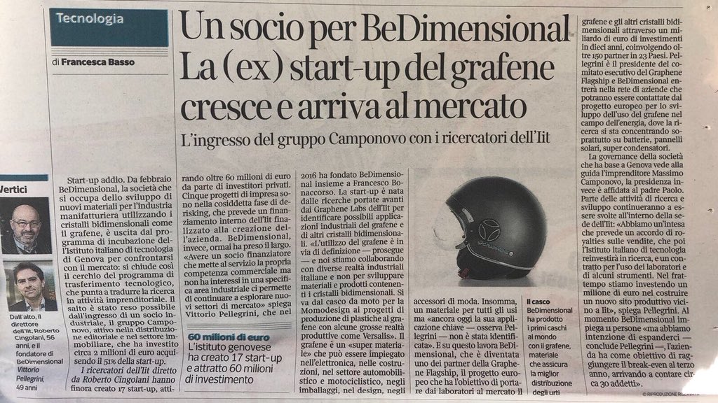 Oggi il <a href="/Corriere/">Corriere della Sera</a> sulla nostra start-up <a href="/Be_Dimensional/">lifeMovement</a>  e sul modello <a href="/IITalk/">IIT</a>