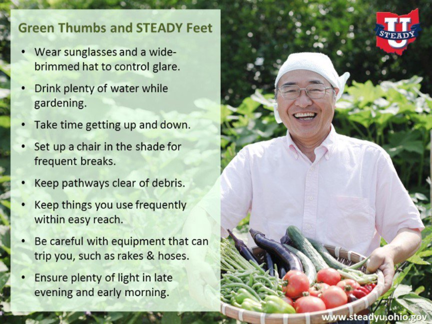 AlanSackrin's tweet photo. RT @GreeneCOHD: Thinking about getting that garden going this spring? Here are some tips to help you #PreventFalls! #InjuryPrevention #FallPrevention #CHIPPriority #GCPH https://t.co/Ge0SR252aB
