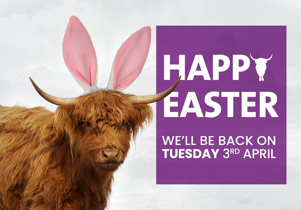 Made_inScot's tweet photo. Easter bunny? Easter eggs? I don’t understand? 🐣 Does an Easter cow lay eggs? Happy Easter from Made in Scotland! https://t.co/axt7XUleZj