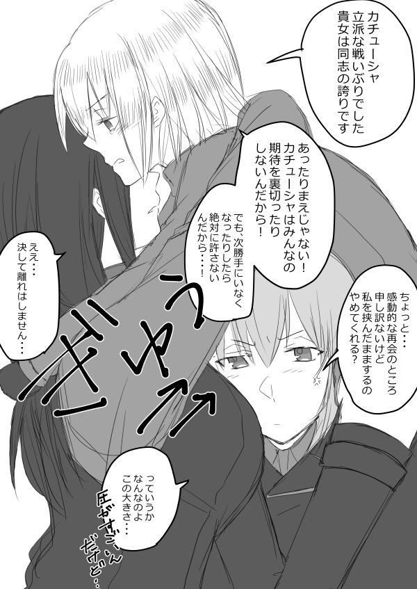 #ガルパン劇場版のお気に入りシーン
やっぱり最後にノンナがカチューシャを取り戻すシーンですね。後ろから取り戻したのか前から取り戻したのかが思い出せないですが・・・見返したいのにDVD版はカットされてて確認できない。゜(゜'Д`゜)゜。・・・でもノンカチュは記憶の中に残って(文字数
