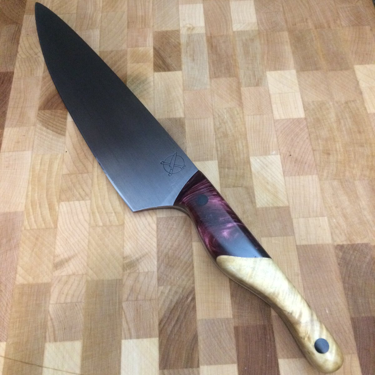 I finished up this 8” chef knife yesterday! #whatyouworkingon #handmade #weekendfun #chef #chefknife #chopchop #cutlery