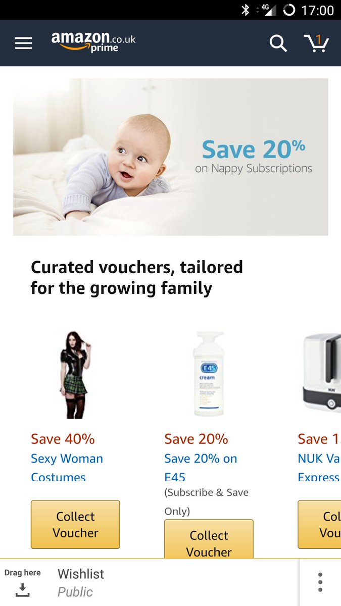 Martin_J_Taylor's tweet photo. .@AmazonHelp @AmazonUK I have just set up Amazon Family. I am looking forward to using the discount  vouchers, although I am not sure how useful 40% off 'Sexy Woman Costumes' is for my five week old daughter. https://t.co/2Jr5Qz9cYT