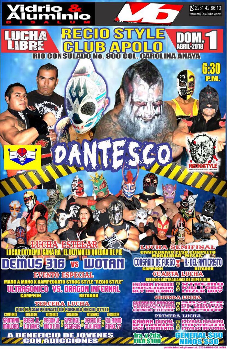 XalapaLLWorld's tweet photo. El #ClubApolo recibe abril con sensacional cartel.
Demus, Wotan y el talento xalapeño confirman este emocionante y aguerrido cartel. https://t.co/2uwB3Amu9S