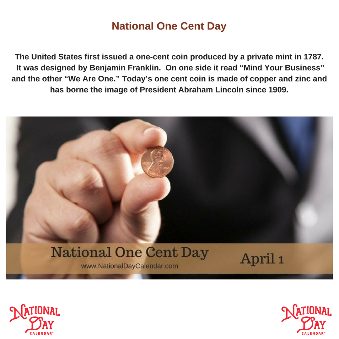 NationalDayCalendar on X: Did you know the United States first issued a one -cent coin produced by a private mint in 1787? The history of the penny is  truly amazing  #NationalOneCentDay