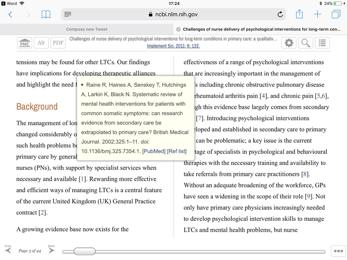 consent_patient's tweet photo. @marilyn_ge @keithgeraghty #FineTrial “range of psychological interventions that are increasingly important in the management of LTCs including chronic obstructive pulmonary disease [3], rheumatoid arthritis pain [4], and chronic pain [5,6]though this evidence base largely comes from secondary care [7]. “ https://t.co/hrJQlSP71Z