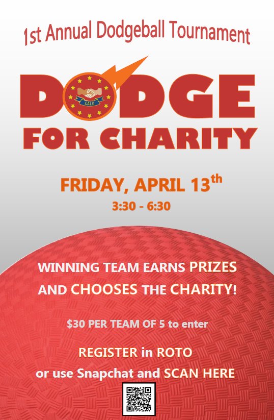 We will be tabling EVERYDAY this week for those interested playing in our 1st Annual Dodgeball Tournament. We also will be accepting payments of either Cash or Venmo at our table for teams that have finalized their roster.