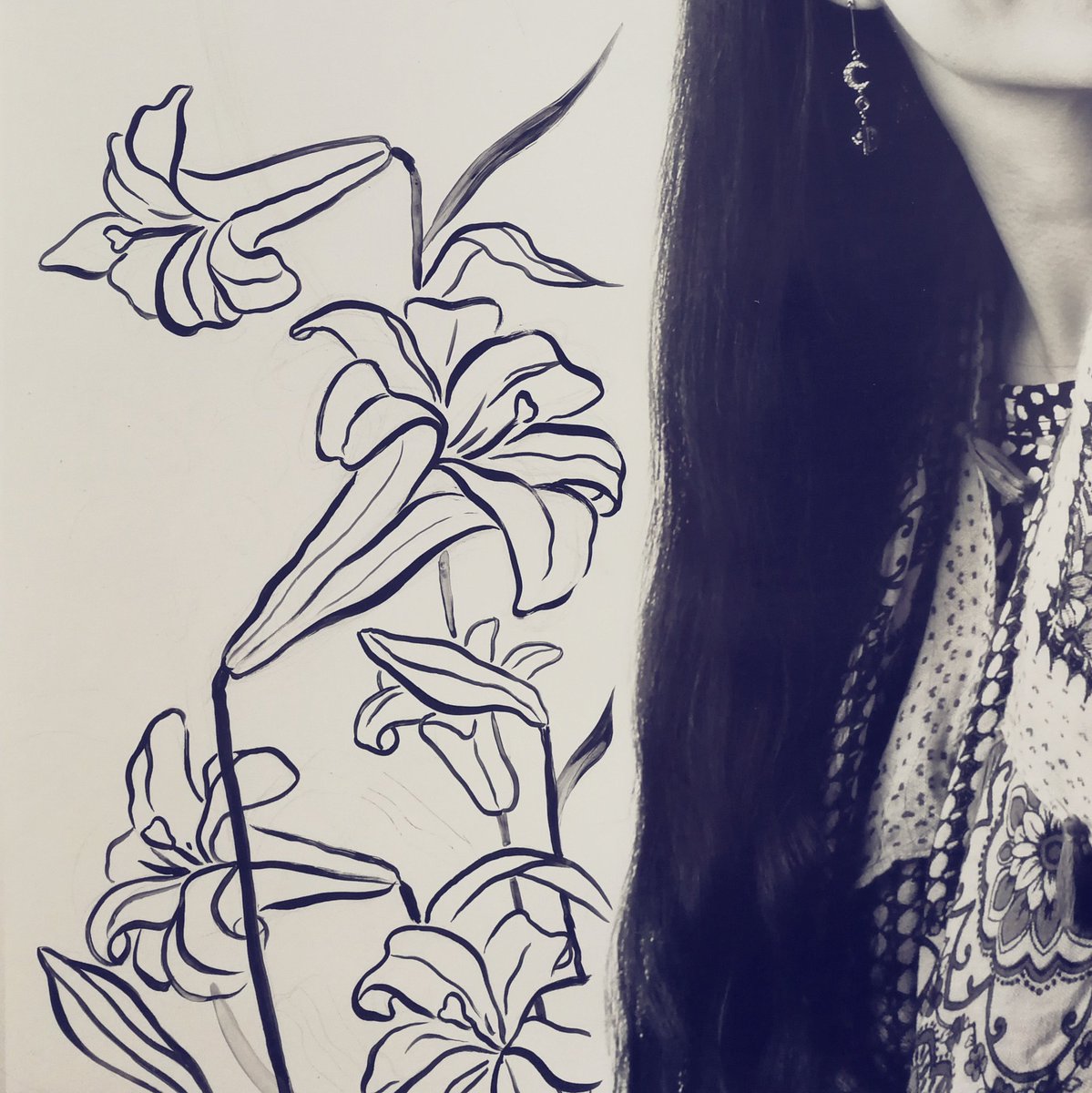 janiceliuart's tweet photo. Easter lilies are really symbolic and important to me (and so obviously I'm just plastering my portrait for #graphicallyspeaking_ in them) @mnstrgallery https://t.co/zwstKIdKF2