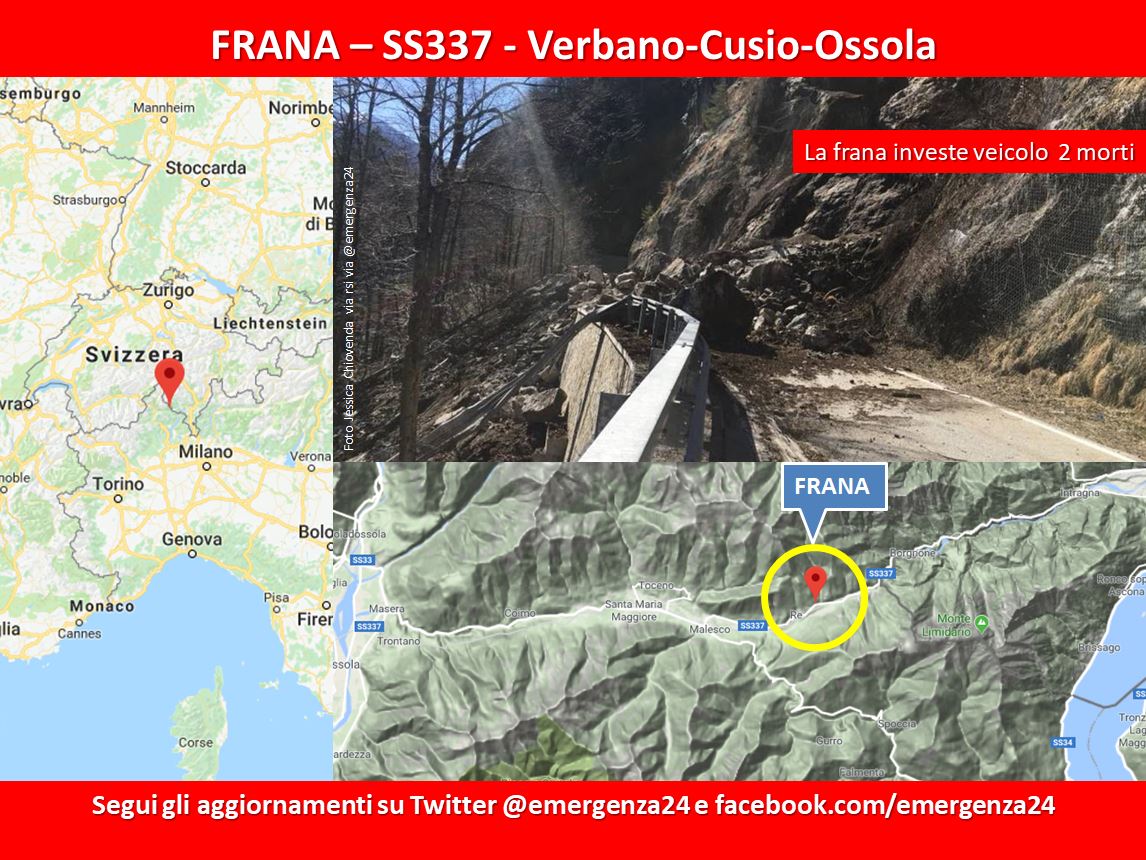 Emergenza24's tweet photo. [01.04-18:40] #Re #Meis #Verbano-Cusio-Ossola #FRANA sulla #SS337 di #Vigezzo investe auto 2 morti https://t.co/hwgvZjT1D2