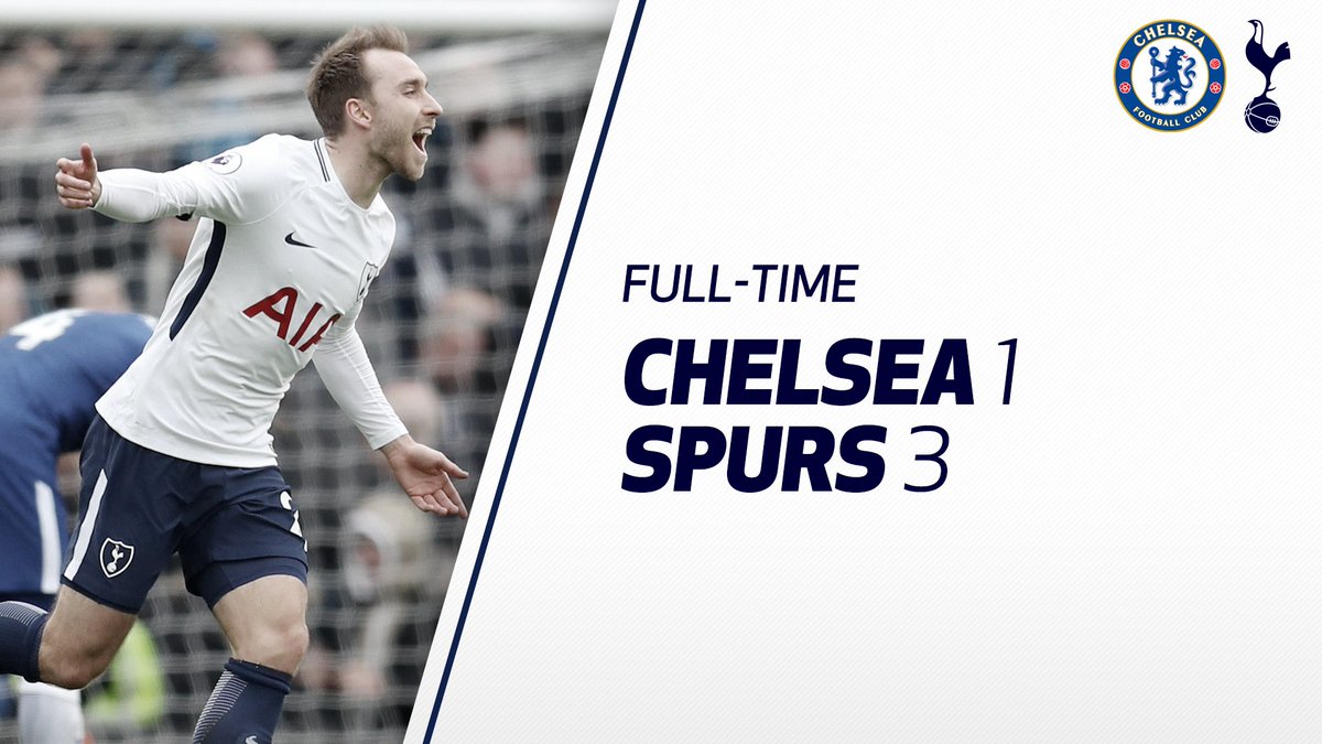FULL-TIME! A massive win at Stamford Bridge as goals from <a href="/ChrisEriksen8/">Christian Eriksen</a> and <a href="/dele_official/">Dele</a> (2) see us come from behind to take a huge three points! #COYS