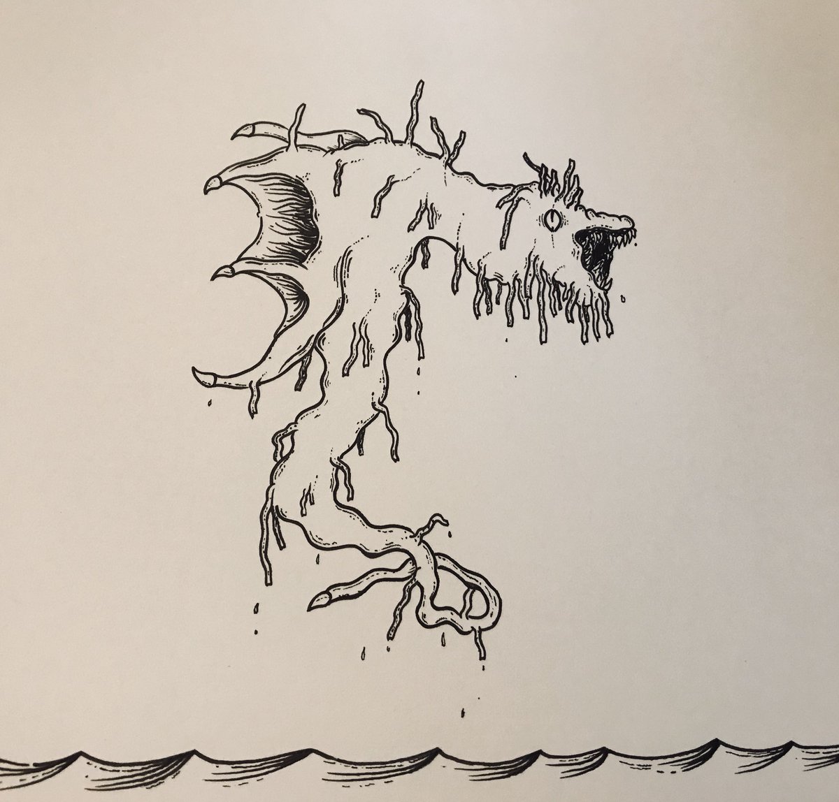 dr_marley's tweet photo. The Chinese Water Dragon is an inland species of Dragon found on water courses and upland streams and lakes throughout China. #chinesedragon #dragon #horror #monster #art #illustration #spooky #inkwork #cryptozoology https://t.co/rodmXx9QpI
