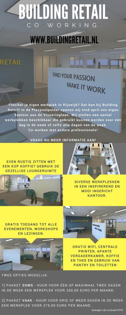 BuildingRetail's tweet photo. Wie komt flexibel een werkplek huren bij ons nieuwe kantoor? Opening eind april in de Plaspoelpolder in Rijswijk! #werkplek #coworken #flexibel #kantoor #rijswijk https://t.co/qblFl0nE2c