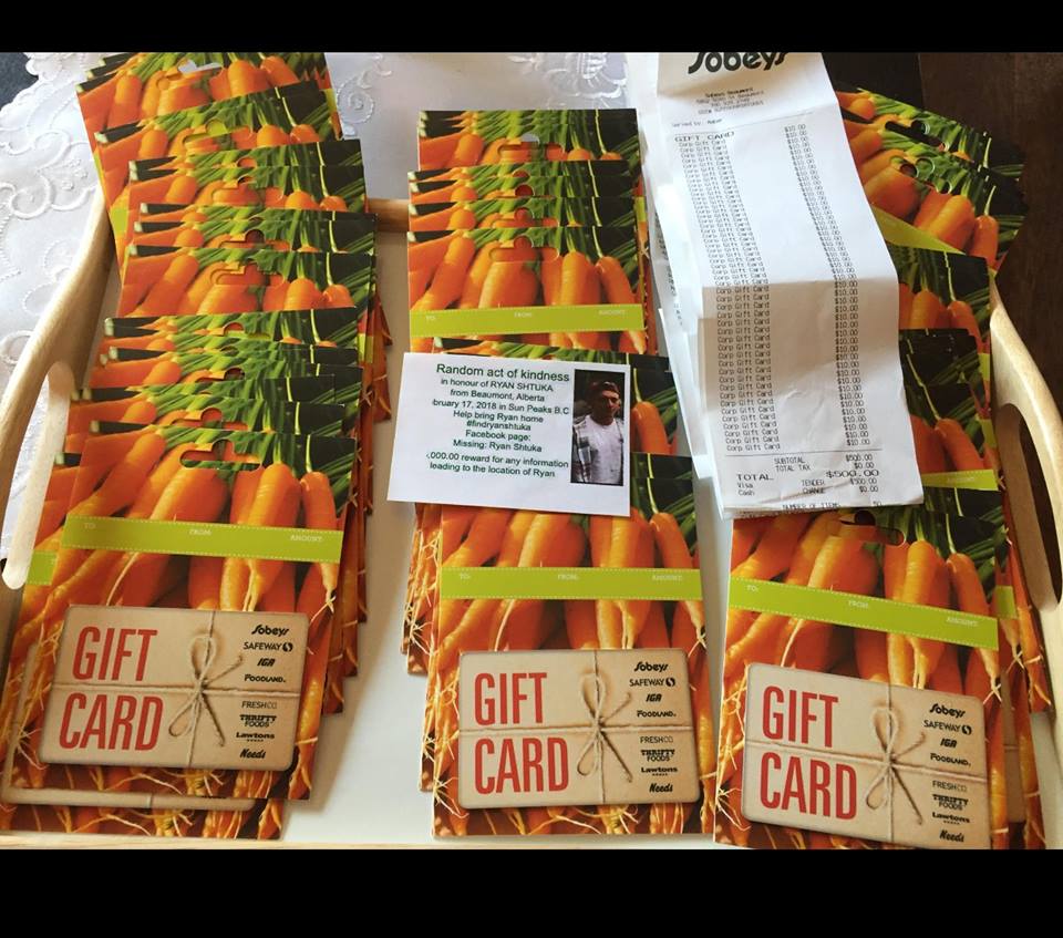INTHEIRNAMES's tweet photo. #INTHEIRNAMESryanshtuka: I purchased $500 worth of grocery giftcards to distribute to families who need help with the basics... in Ryan's name.

Ryan Shtuka - Missing from Sun Peaks Village, B.C. https://t.co/xhEMsANzBE