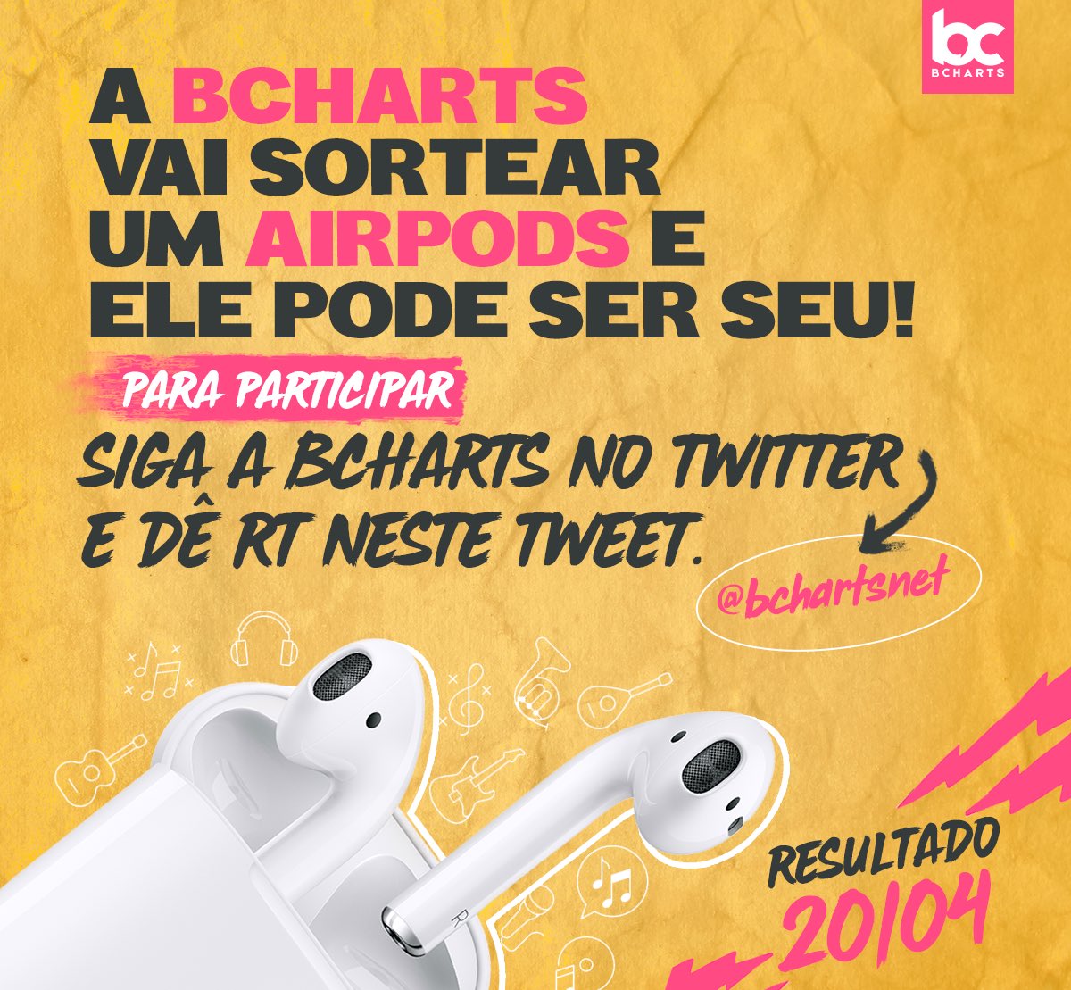 bchartsnet's tweet photo. Quer ganhar o fone bluetooth mais cobiçado do mercado, os AIRPODS APPLE? Para isso, basta ser nosso seguidor (seguir nosso perfil) e dar RT neste tweet. Boa Sorte! https://t.co/18jYaQaVd8 https://t.co/Wg4A9jhEOr