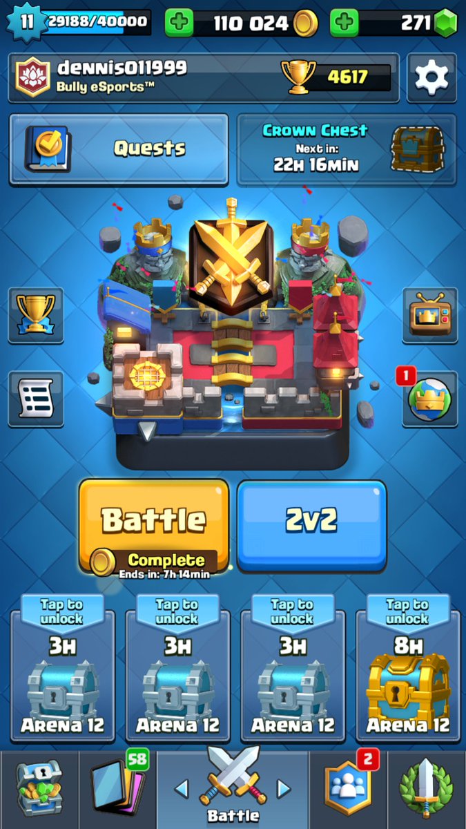 dennis011999's tweet photo. Finally 4.6k . Better late than never.
Intense Matches with rares on 8 vs near maxed player. #BullyStrong @bullyesportsCR @TriCkyCraig @larry_gambit @Tobi_SpiritHawk @RoyalFlush_CR @ClashRoyaleRT https://t.co/E3eI9JYYzq