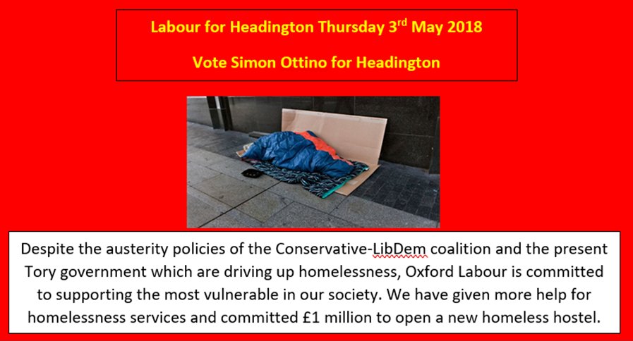 #LabourforHeadington
#voteSimonOttinoforHeadington
Support Oxford Labour's ambitious plans to tackle homelessness in our City. Vote Labour in Headington May 3rd. Vote Simon Ottino