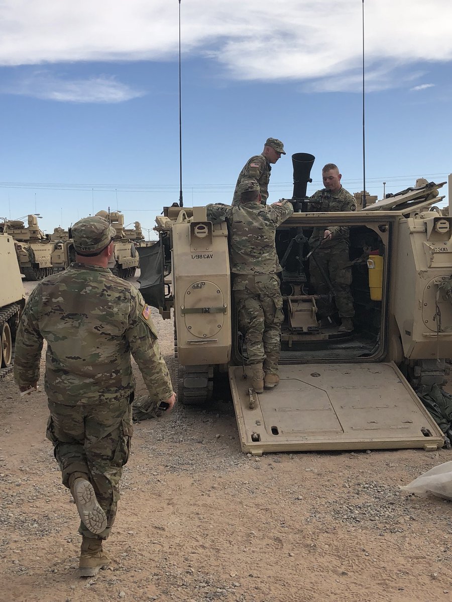 1_98CAV's tweet image. Charlie Troop 1-98 CAV out of Fulton, MS Mortar section conducts gun drills as training intensifies and readiness increases for future missions. Featured in the picture (SGT Furr, SPC Reeves, PVT Guitron, PVT Ware)   #increasingreadiness #leadtheway