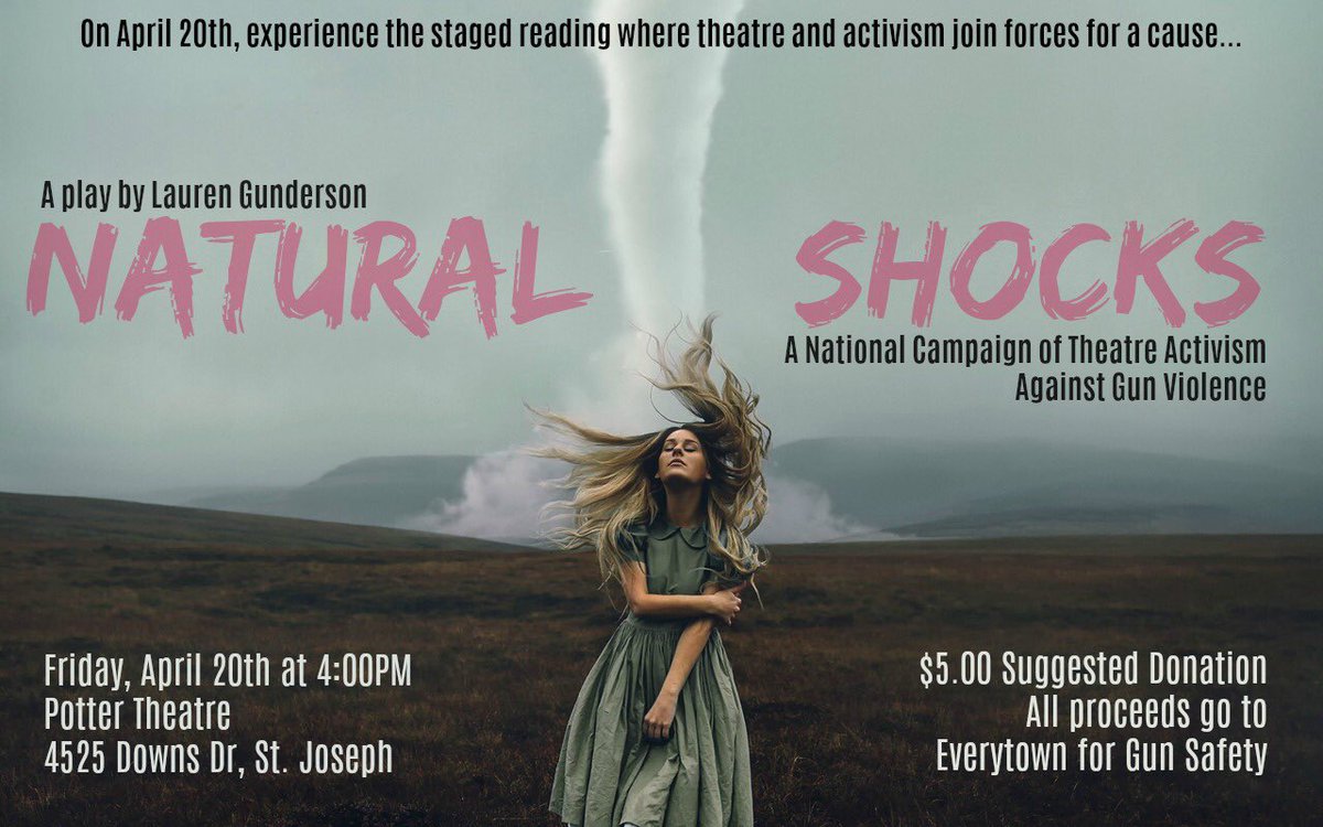 emilyWlower's tweet photo. HELLO AGAIN Missouri Western is putting on a show which speaks out about gun violence. It will be April 20th @ 4:30 @ Potter Hall. I encourage you all to enjoy this beautiful piece of art and hopefully you will leave inspired https://t.co/nQBen6piMs