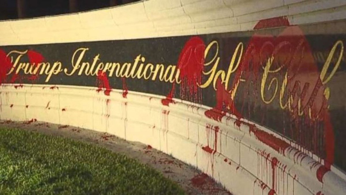 Trump International Golf Club sign splattered with red paint by vandals bit.ly/2J8D65v https://t.co/NGZjw4FdVk