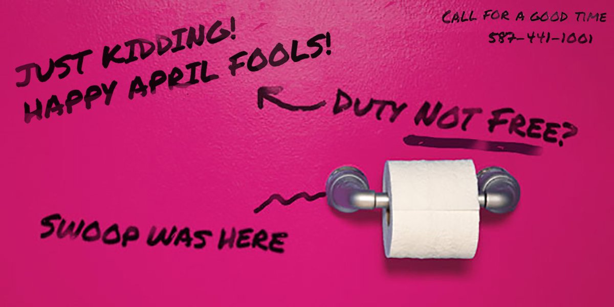 FlySwoop's tweet photo. Okay, time to come clean! Today we announced Duty Not Free - Pay-as-you-go on-board lavatory time. And it got us in some 💩. But we just wanted to say Happy April Fools Day! The BYOTP promo code to take 10% off your base fare (by Apr 3/18) is LEGIT. https://t.co/eUGQvcAcuP https://t.co/tZp8Eny6px