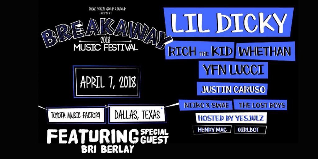 BriBerlay's tweet image. 💎🌈 it’s officially Festival Season! Catch @briberlay performing live at THE BREAKAWAY MUSIC FESTIVAL 🌊 - APRIL 7th - @breakawayfest DALLAS - W/ #LILDICKY #RICHTHEKID #WHETHAN #YFNLUCCI #GIRLBOT #JUSTINCARUSO #NIIKOXSWAE #THELOSTBOYS 👀💎 HOSTED BY #YESJULZ 💎 @YesJulz