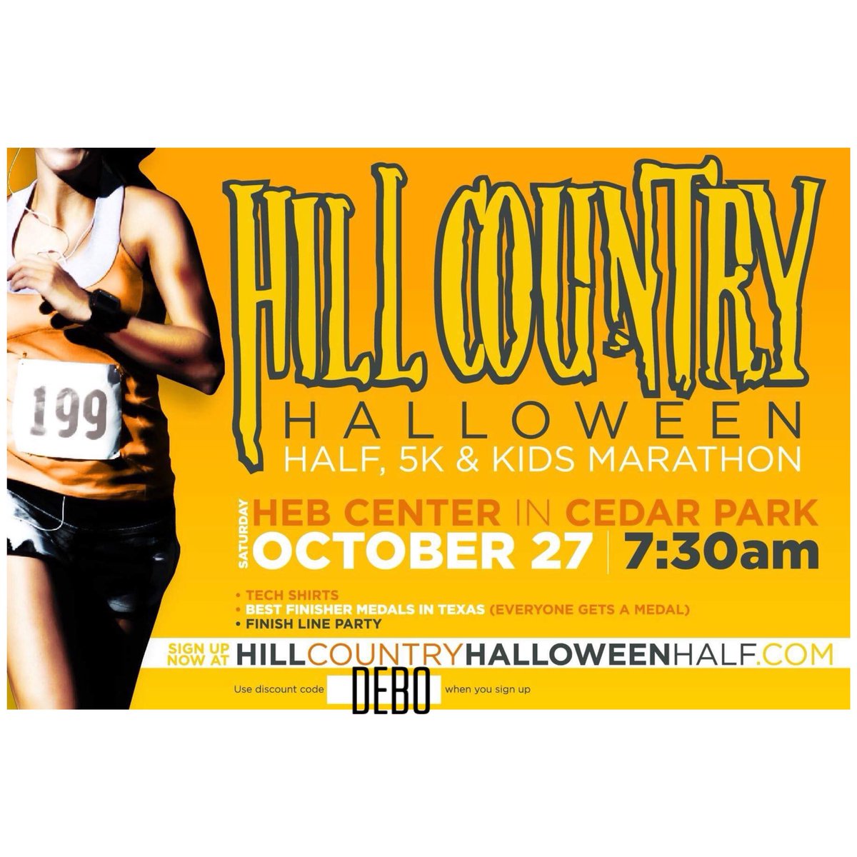 debmeanmachine's tweet photo. 🏃♀️🏃♀️🏃♀️🏅🏅🏅😱😱😱🎃🎃🎃Use code DEBO for 20% off the race October 27th 7:30am Cedar Park TX
https://t.co/z7wjkwBGOe #halfmarathon #activecom #halloweenrun https://t.co/sRJz6BkmVM