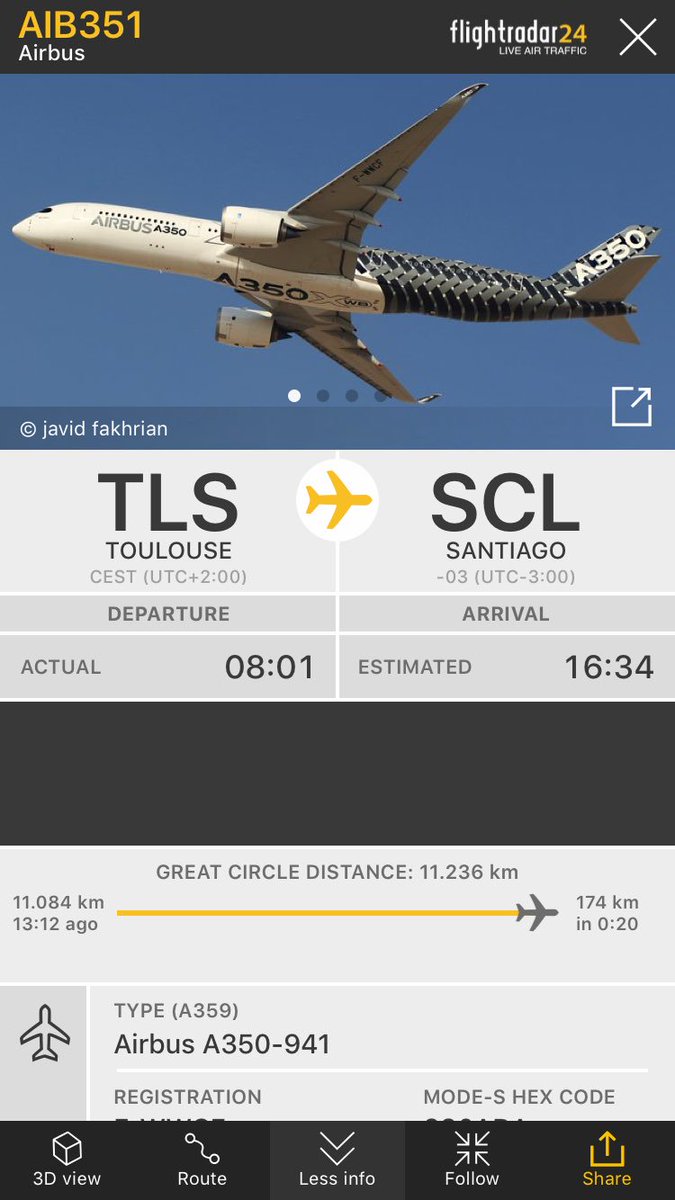 spotter_scl's tweet photo. Flight from Toulouse to Santiago
https://t.co/t12t63QEPE | From Toulouse to Santiago #FWWCF #AirbusA350FIDAE2018 https://t.co/D2QpYZaXlP