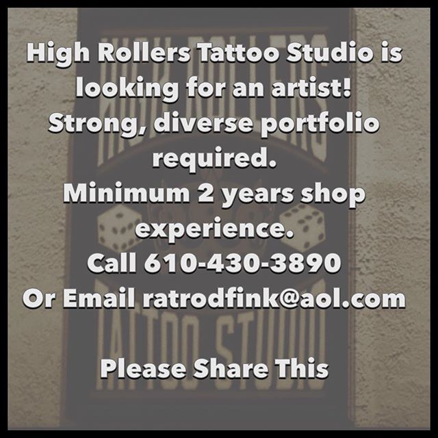 HelloTatteo's tweet photo. PLEASE READ THE CAPTION FIRST

STUDIO : @highrollerstattoostudiowc
WHERE :  203 S. High St. West Chester, PA  USA
CONTACT : see pic
.
.
.
Artists please share. .
.
.
For more tattoo jobs follow us @hellotatteo and connect with thousands of artists as wel… https://t.co/RhFCIcKW20 https://t.co/FNZy6AD2Gx