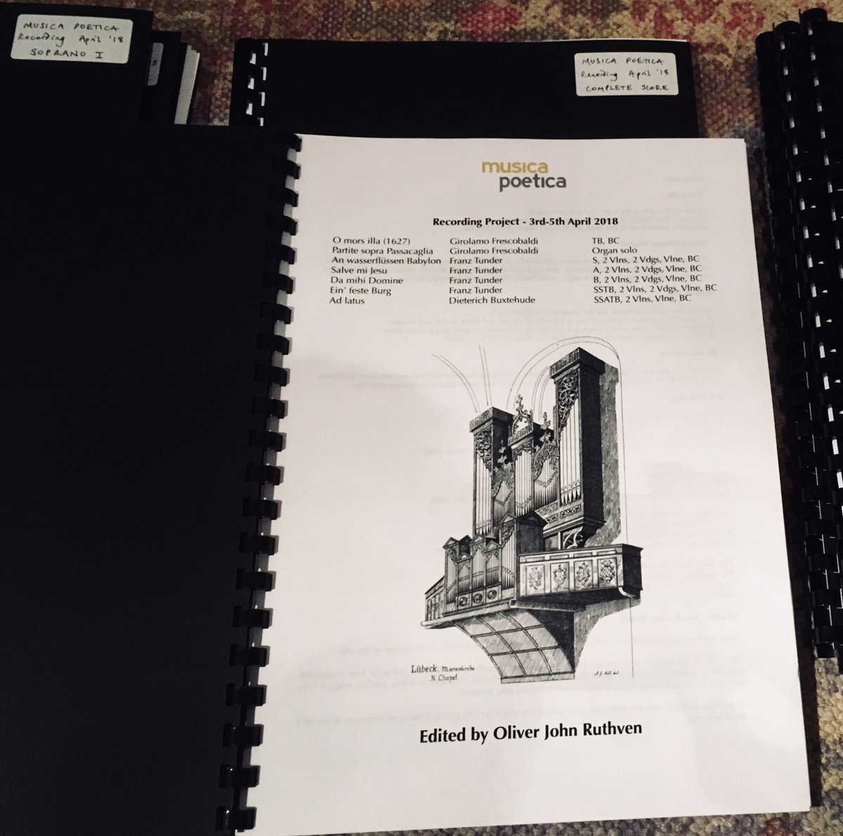 muspoetica's tweet photo. Tremendously excited to be recording Tunder, Buxtehude &amp; Frescobaldi this week! Scores and parts are ready! https://t.co/O6HVNeAW58