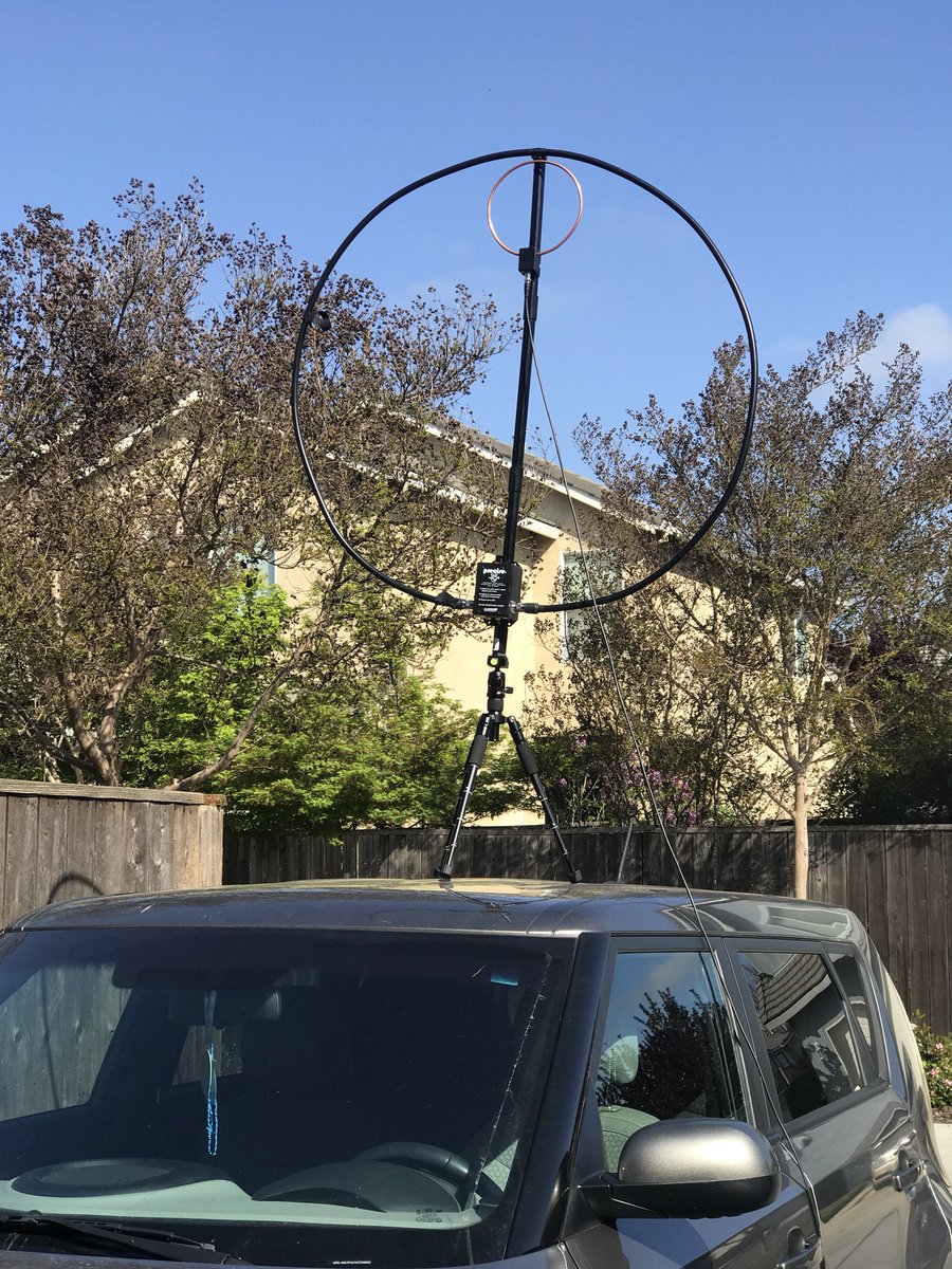 AD6DM's tweet image. Tried east-west orientation atop the car. No success on 20m, 40m. #preciserf #magloop #hamr #hamradio