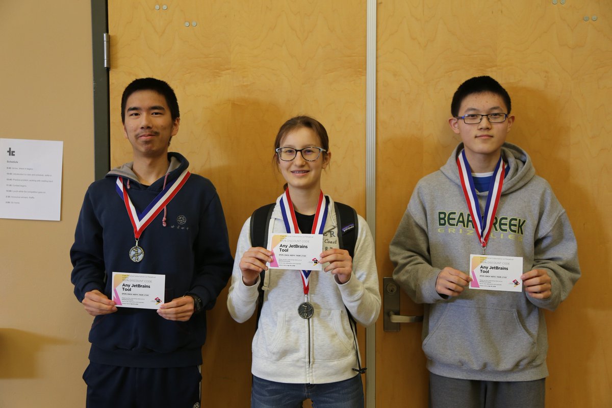 TeamsCode's tweet image. Congratulations to the winners of the Advanced Division of the 3rd MIHS Programming Contest - Christina Stepin, Peter Li, and the Bear Creek School! Thanks @jetbrains for the prizes! #teamscode