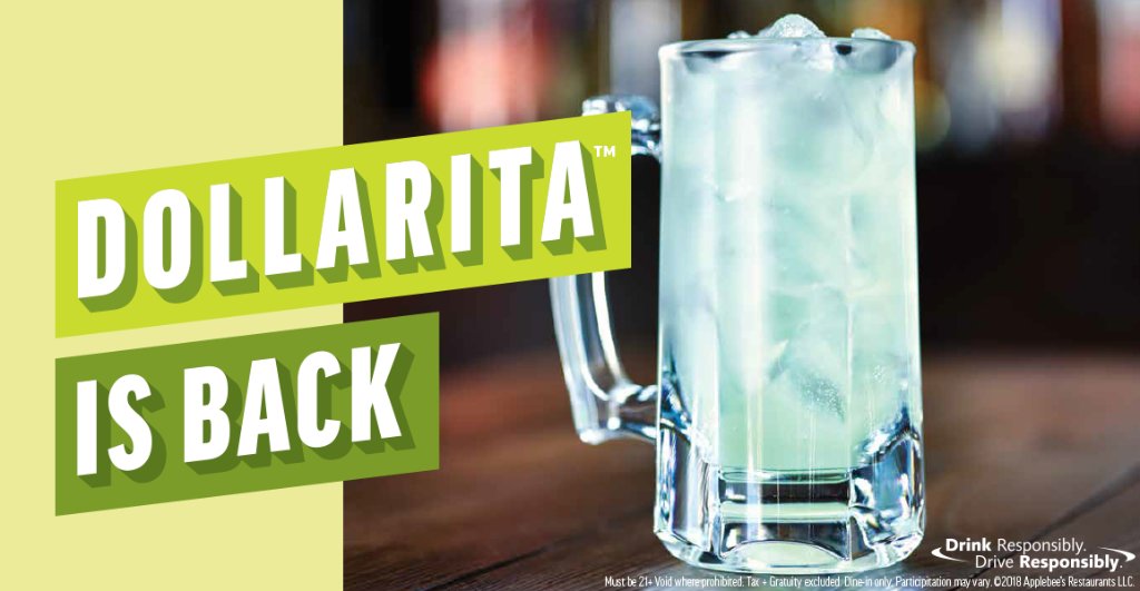 Applebees's tweet photo. We interrupt this timeline for an
important announcement.

*****The DOLLARITA is back.******

That is all.

Back to your regularly scheduled tweets. https://t.co/jdsjiahlli