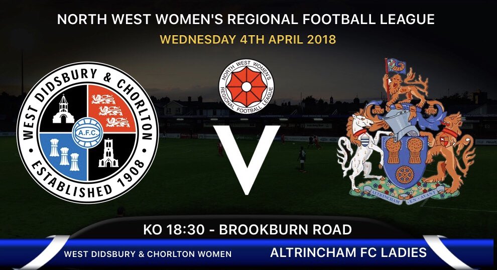 Onto the next challenge. On Wednesday we look forward to welcoming:

⚽️ v @AltrinchamFCL 
📅 Wednesday 4th April
⏰ 6:30pm
📍 The Prestigious Brookburn Road
🏆 NWWRFL
💷 FREE