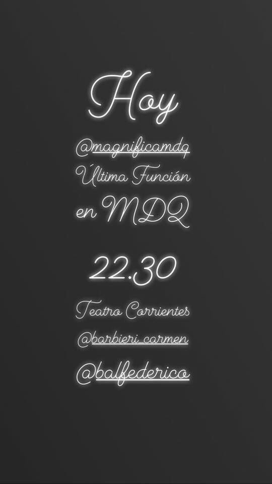 NOS DESPEDIMOS DE MDQ.
<a href="/MagnificaMDQ/">Magnifica</a> #Magnifica <a href="/Carmen_LaLeona/">Carmen Luz Barbieri</a> <a href="/balfederico/">Federico Bal</a> <a href="/luisaalbinoni/">Luisa Albinoni</a> <a href="/valearchimo/">Valeria Archimo</a> <a href="/CharlyGArtista/">Charly G</a> y más de 20 artistas en escena.
