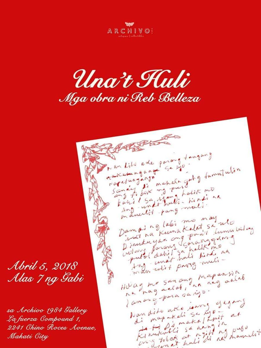 realColorItRed's tweet image. Color It Red Gig sked:
-April 4 @ Historia Bar. 5 Sgt. Esguerra, Q.C.
-April 5 @ Archivo 1984 Gallery for "Una't Huli" Mga obra ni Reb Belleza. La Fureza Compound 1, 2241 Chino Roces Ave., Makati City
-April 8 @ Sta. Maria, Ilocos Sur
-April 27 @ Skippy's. BGC, Taguig City