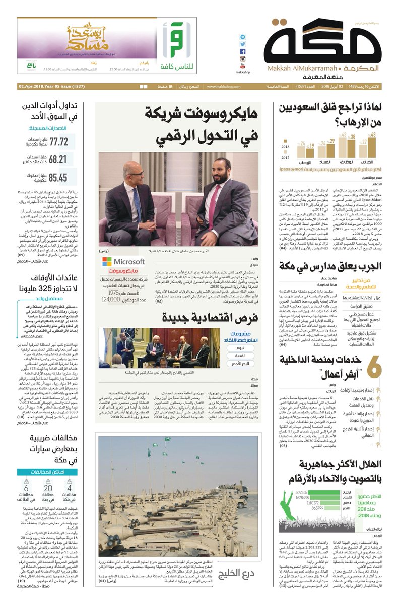 makkahnp's tweet photo. الصفحة الأولى من #صحيفة_مكة لهذا اليوم..
#محمد_بن_سلمان_في_سياتل
#CrownPrinceinSeattle https://t.co/gzcJjfUWZ1