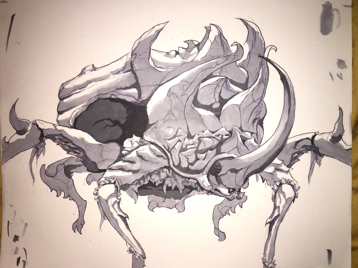 Jaustev's tweet photo. An attempt to emulate the art style of the incredibly talented @dibujantenocturno. Still playing with it; I’m very new to markers. #artwork #ink #markers https://t.co/bB2rrUmL45
