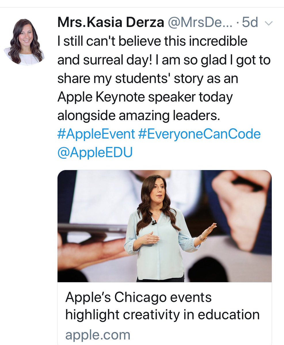 drmcgettigan's tweet photo. So proud of you @tdstech &amp; @MrsDerza repping it big time with @AppleEDU !  Our @onestoryforward crew is lucky to have you two ❤️ #adeclassof2017 #bestclassever #onestoryfoward #AppleEDUchat #edtech Can’t wait ‘til #ISTE18 https://t.co/uWoi9ONCfj