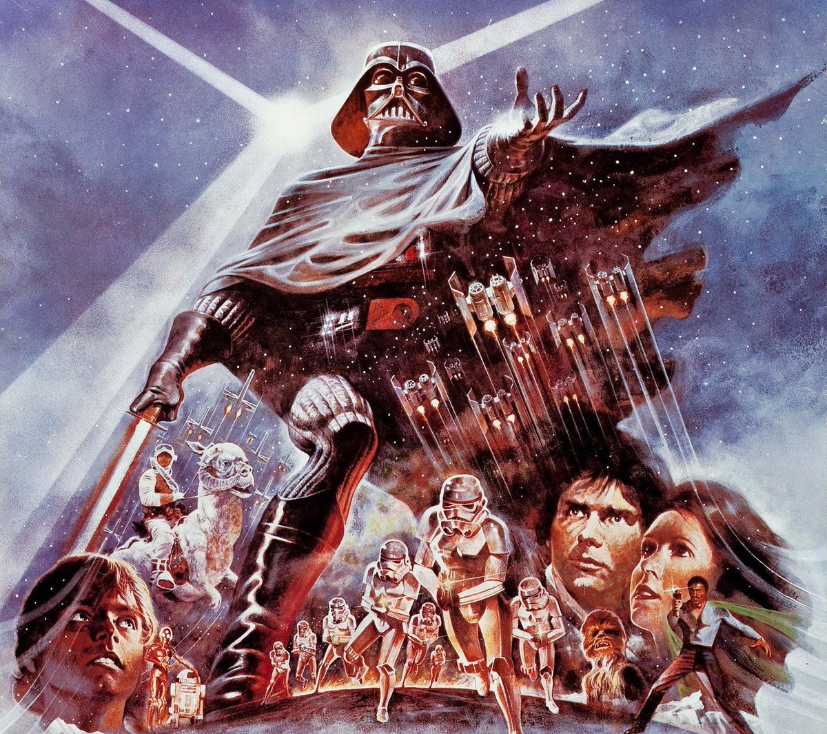 HumanoidHistory's tweet image. STAR WARS poster art by Ralph McQuarrie, Tom Jung, Rick Sternbach, and Witold Dybowski. #scifi #starwars