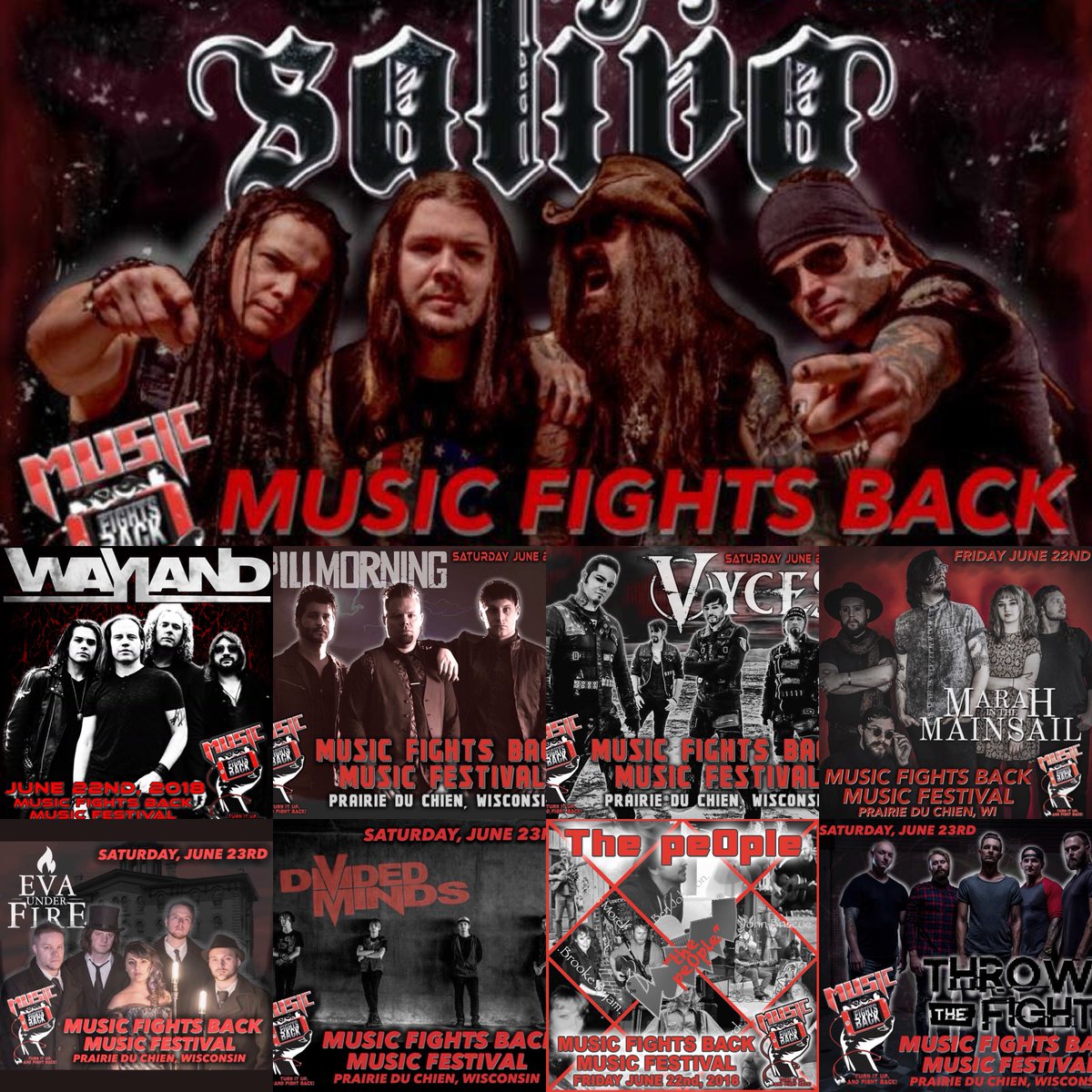 Music Fights Back Festival. June 22nd &amp; 23rd, 2018. Prairie du Chien, WI. Nonprofit Music Fest for kids battling cancer #TuneIn cause #cancersucks
