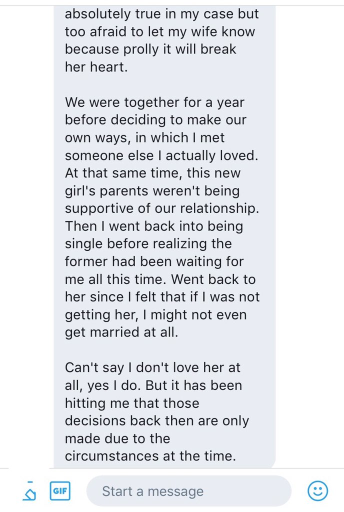 This man told me he's been holding this in for so long and thought he would take it to his deathbed He loves his wife but married her after he couldn't marry the love of his life... 