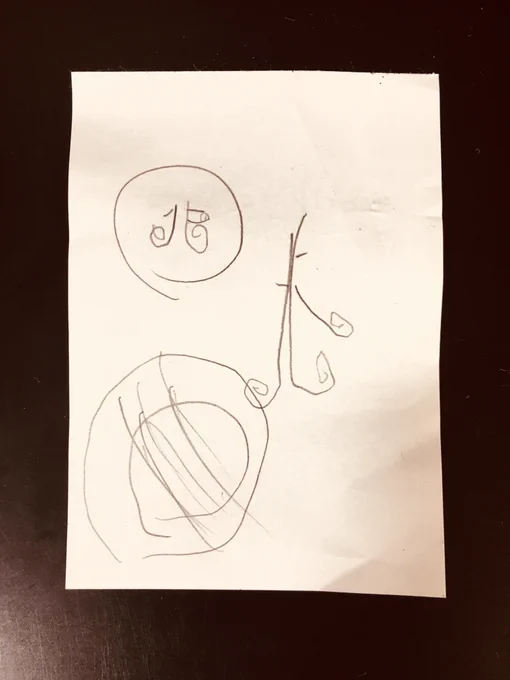 「きいろいけーきなんやったっけ?ぷ…り…ぷ…り…あれやん、かかがおみやげにかってきたやつ」って二女が必死に思い出して描いたこの絵もしかしてhttps://t.co/f4LVUJ78qP 
