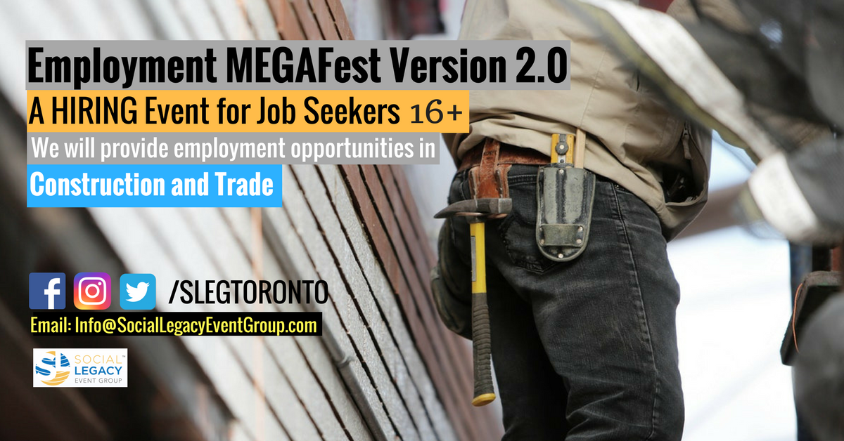 slegtoronto's tweet photo. CALLING ALL!!! Construction and Trade JOB SEEKERS!!!
Employment Mega Fest is CALLING YOU to JOIN their FREE hiring event this coming
APRIL 19, 2018; 3 - 6pm ; North York Memorial Hall 5110 Yonge Street
THIS could be your opportunity to GET YOUR DREAM JOB!
#EmploymentMegaFest2018 https://t.co/oBcKnCN8tQ