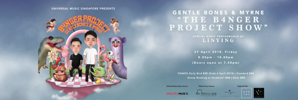 Catch <a href="/bonesgentle/">Gentle Bones</a> x <a href="/MYRNEmusic/">MYRNE</a> celebrate their collaborative album at #B4NGERPROJECTSHOW, feat. special guest @linyingmusic on 27 April @ Far East Pavilion. Get your tickets before they're gone ➡️ lnk.to/B4NGERPROJECTS…

Listen to #B4NGERPROJECT 👉🏻 lnk.to/_B4NGERPROJECT