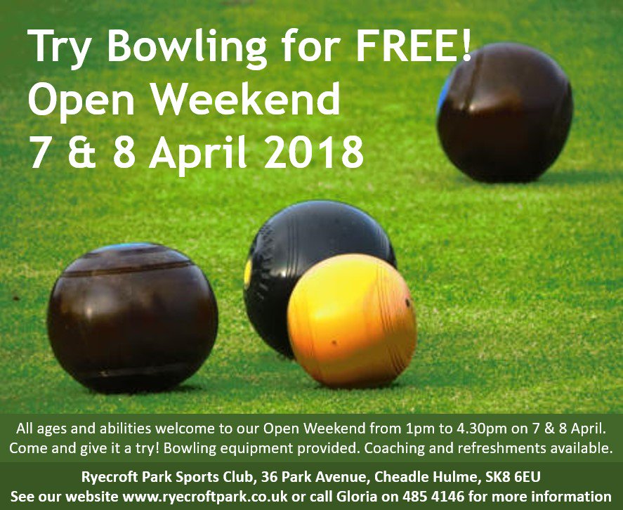 All welcome to come along and try #Bowling for FREE at our Open Weekend on 7/8 April (1pm to 4.30pm) at your local #CheadleHulme club.