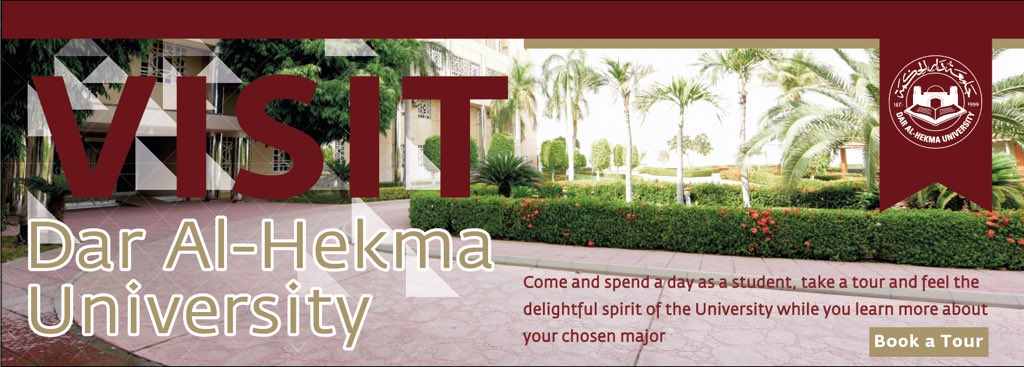 DAHUniversity's tweet image. Come and enjoy an amazing and unparalleled experience at #Dar_AlHekma #University 🏫❤️
Come and spend a day as a student, take a tour and feel the delightful spirit of the University while you learn more about your chosen major.
