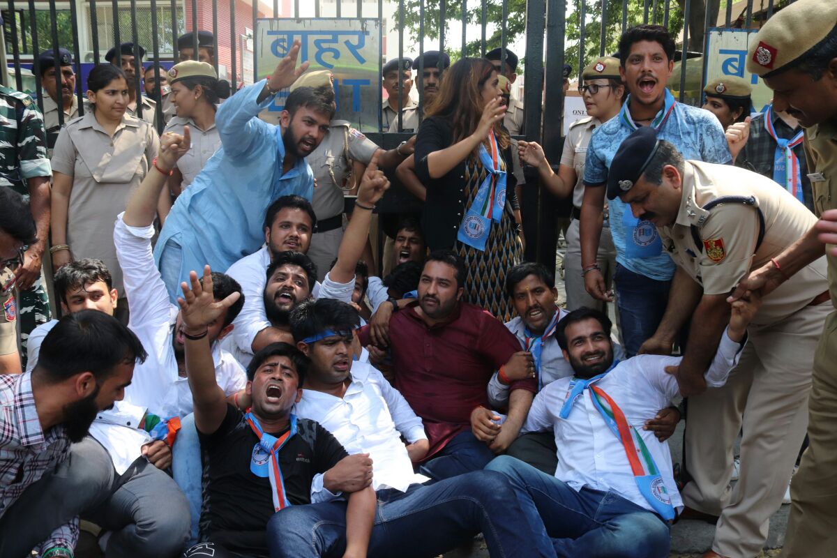 NSUI Team in the leadership of National President Fairoz Khan protested against #CBSEPaperLeak and entered Shastri Bhawan today. They demanded the resignation of CBSE Chairman to avoid future mismanagement and restore faith in CBSE .