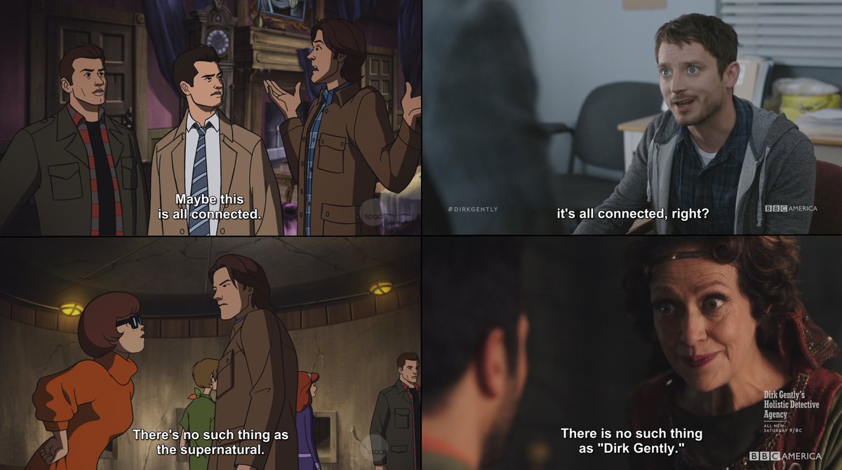 Elena_Wendimoor's tweet photo. Is it just me going crazy or is there really some #DirkGently references in the latest #Scoobynatural episode? #DirkGentlyIsntOver #SaveDirkGently #MergingFandoms #AllFandomsAreConnected https://t.co/MN8VqzMYBW