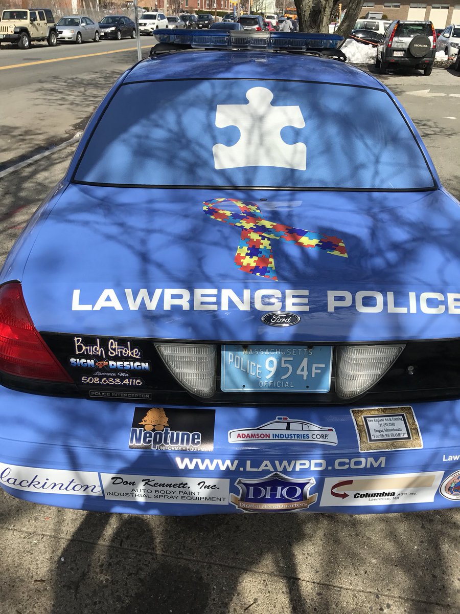 Today I’ll be wearing my Autism badge to work &amp; driving this amazing cruiser. Thank you <a href="/lawrencepolice/">Lawrence, Massachusetts Police</a> for supporting a cause that is so personal to me. #WorldAutismAwarenessDay <a href="/autismspeaks/">autism speaks</a> <a href="/COL1853/">Lawrence, MA.</a> <a href="/MelmarkNE/">Melmark New England</a> #JosephsTeam