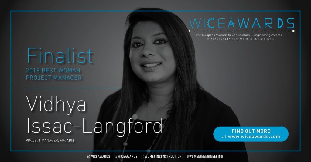 Absolutely thrilled to be a finalist in the 2018 #WICEAwards ‘Best Woman Project Manager' Category. A big shoutout to everyone who has inspired and supported me throughout my career. Wishing all shortlisted the very best of luck! #Arcadis #WomenInConstruction #WomenInEngineering