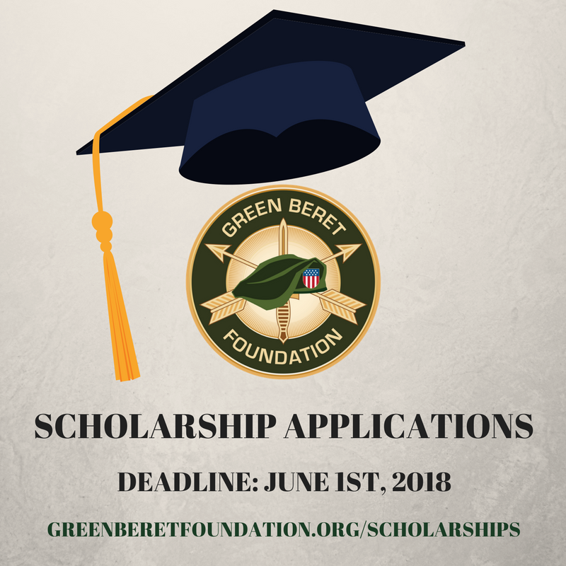GreenBeretFound's tweet image. The 2018 Green Beret Foundation Scholarships are now open for applications! The Foundation offers three scholarships for deserving students within the Special Forces Community seeking higher education. The deadline to submit applications is June 1st. greenberetfoundation.org/scholarships